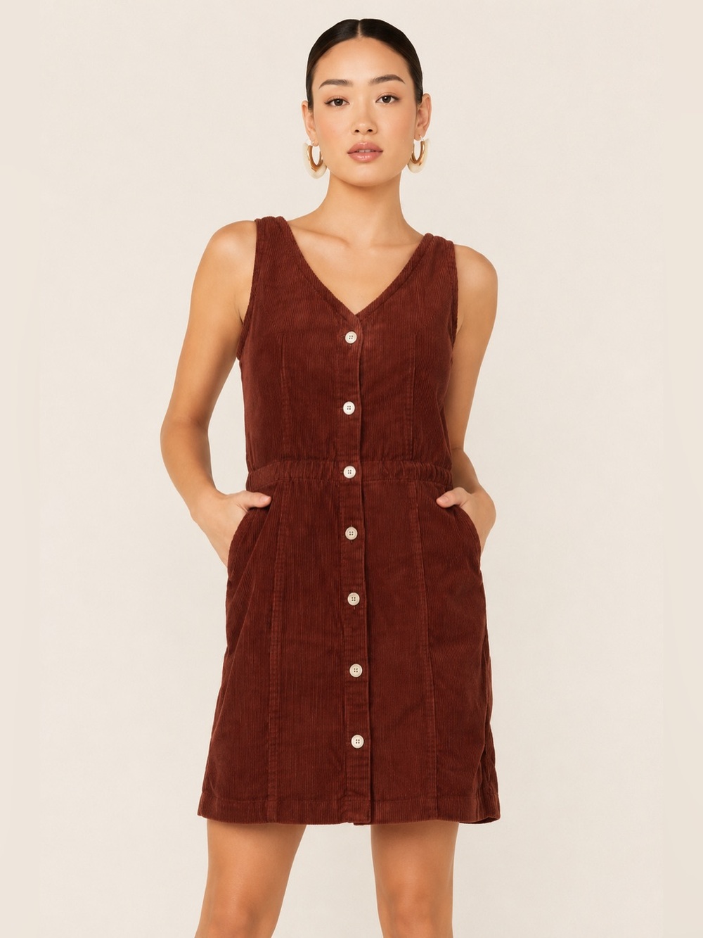 ✨🤎 Levi’s Corduroy Button Front Mini Dress Brown Sleeveless Size Small 🤎✨ - Picture 1 of 5